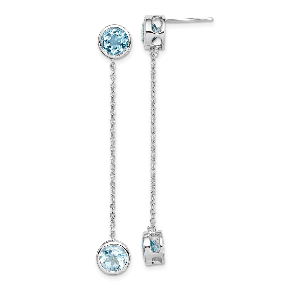 Rhodium-plated Sterling Silver Blue Topaz Chain Post Dangle Earrings