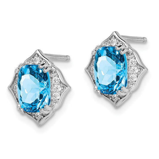 Rhodium-plated Sterling Silver Blue Topaz and White CZ Earrings