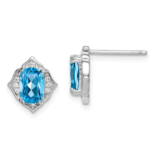 Rhodium-plated Sterling Silver Blue Topaz and White CZ Earrings