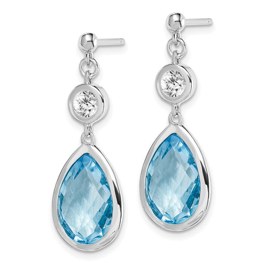Rhodium-plated Sterling Silver White and Blue Topaz Post Dangle Earrings