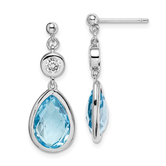 Rhodium-plated Sterling Silver White and Blue Topaz Post Dangle Earrings