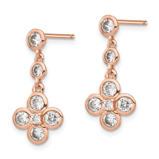 Rose Gold-plated Sterling Silver Polished CZ Post Dangle Earrings