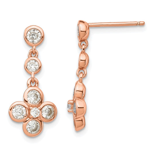 Rose Gold-plated Sterling Silver Polished CZ Post Dangle Earrings