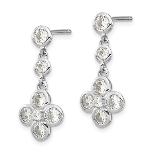 Rhodium-plated Sterling Silver Polished CZ Post Dangle Earrings