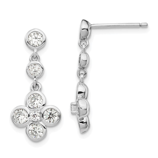 Rhodium-plated Sterling Silver Polished CZ Post Dangle Earrings