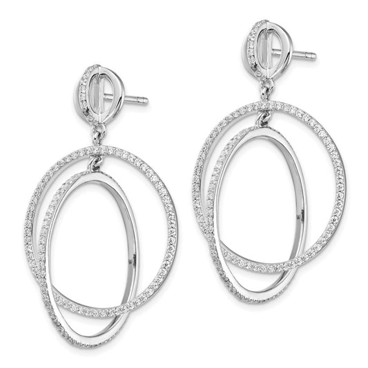 Rhodium-plated Sterling Silver CZ Circles Dangle Post Earrings