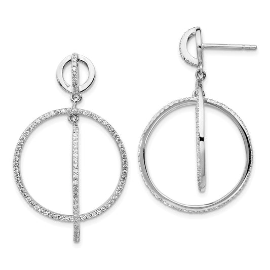 Rhodium-plated Sterling Silver CZ Circles Dangle Post Earrings