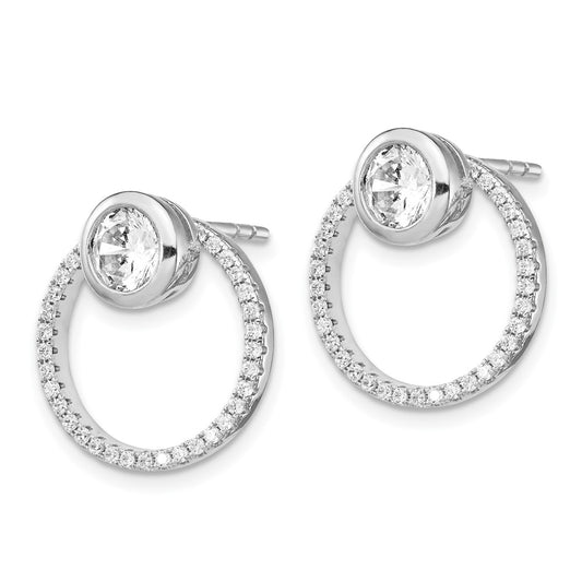 Rhodium-plated Silver CZ Circle Dangle Jackets with CZ Post Earrings