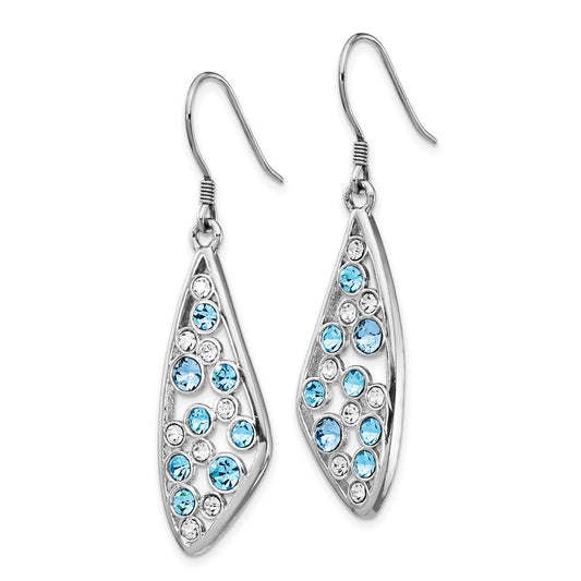 Rhodium-plated Sterling Silver Blue Crystal Wing Dangle Earrings