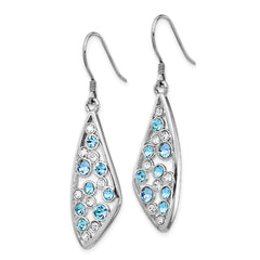 Rhodium-plated Sterling Silver Blue Crystal Wing Dangle Earrings