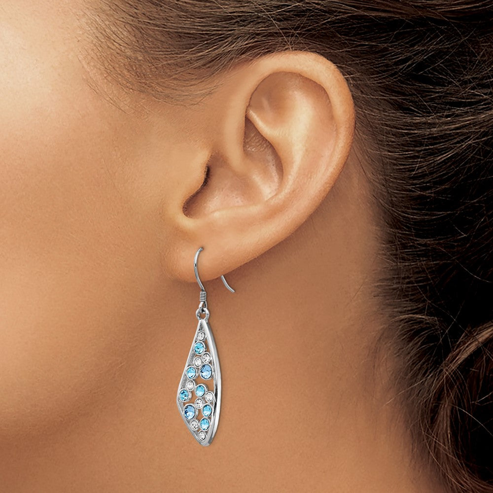 Rhodium-plated Sterling Silver Blue Crystal Wing Dangle Earrings