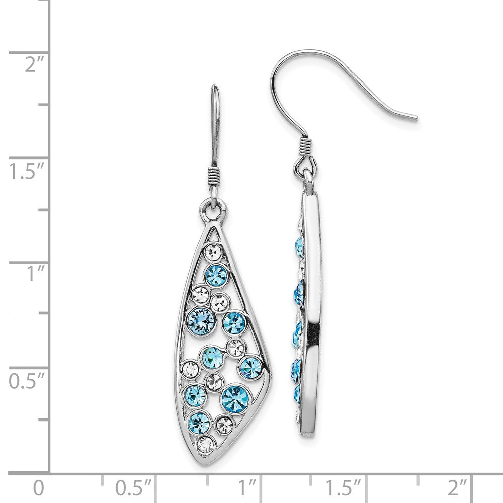 Rhodium-plated Sterling Silver Blue Crystal Wing Dangle Earrings