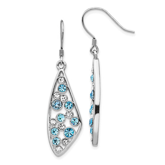 Rhodium-plated Sterling Silver Blue Crystal Wing Dangle Earrings