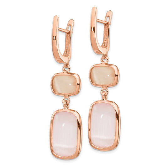 Rose Gold-plated Sterling Silver Created Pink Cats Eye Leverback Earrings
