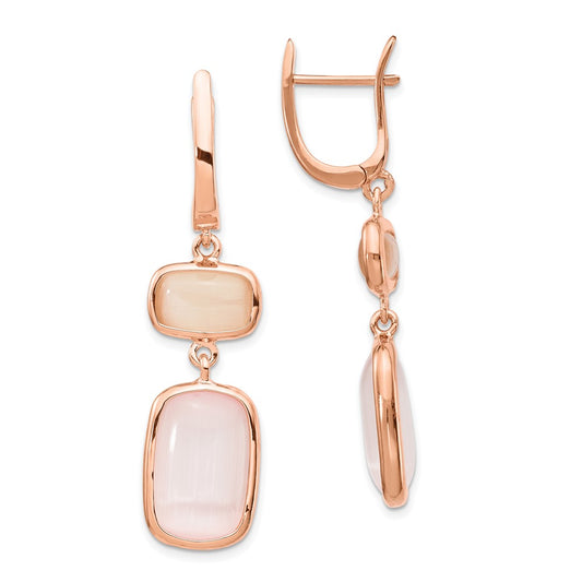 Rose Gold-plated Sterling Silver Created Pink Cats Eye Leverback Earrings