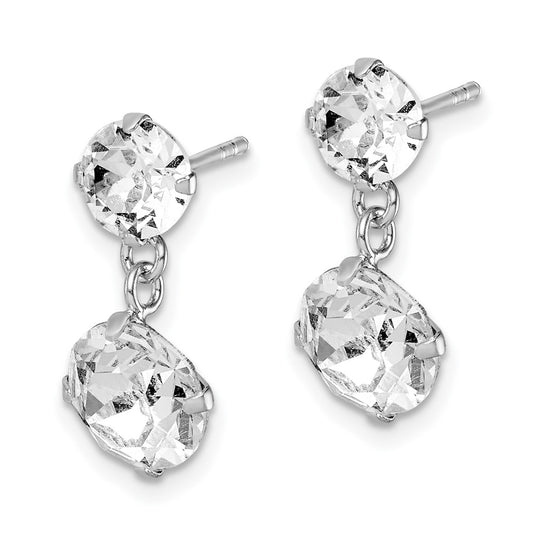 Rhodium-plated Sterling Silver Crystal Dangle Post Earrings