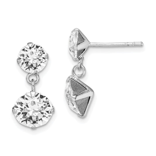 Rhodium-plated Sterling Silver Crystal Dangle Post Earrings