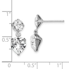 Rhodium-plated Silver Crystal Heart Dangle Post Earrings