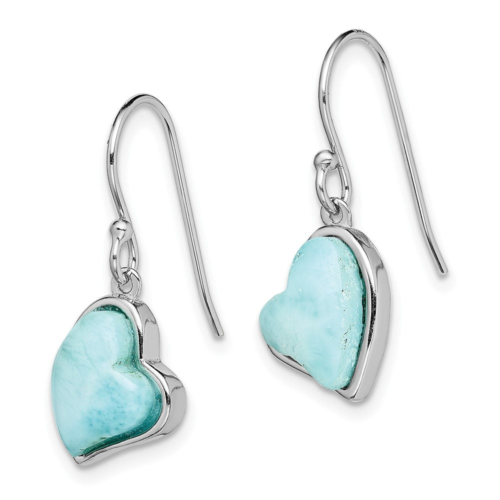 Rhodium-plated Sterling Silver Light Blue Larimar Heart Dangle Earrings