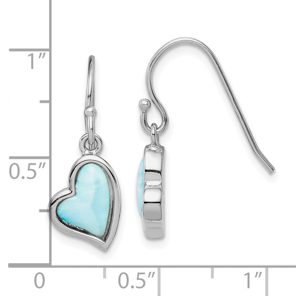 Rhodium-plated Sterling Silver Light Blue Larimar Heart Dangle Earrings