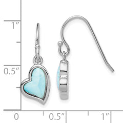 Rhodium-plated Sterling Silver Light Blue Larimar Heart Dangle Earrings