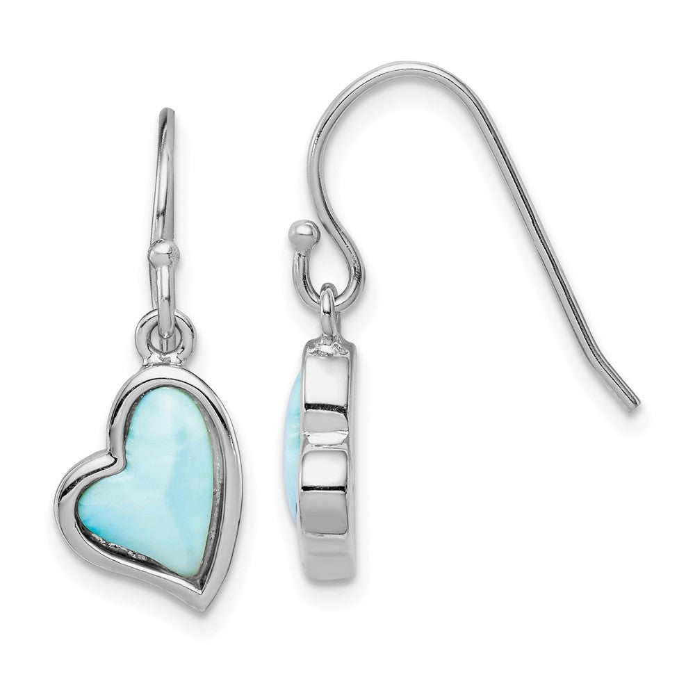 Rhodium-plated Sterling Silver Light Blue Larimar Heart Dangle Earrings