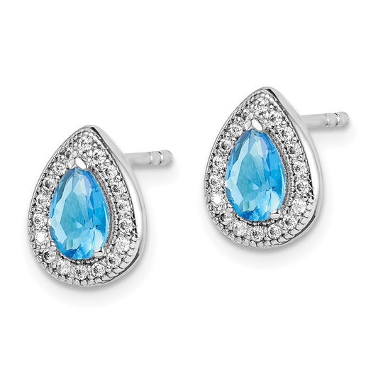 Rhodium-plated Sterling Silver Blue and Clear CZ Post Earrings