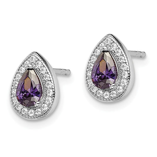 Rhodium-plated Sterling Silver Purple and Clear CZ Earrings