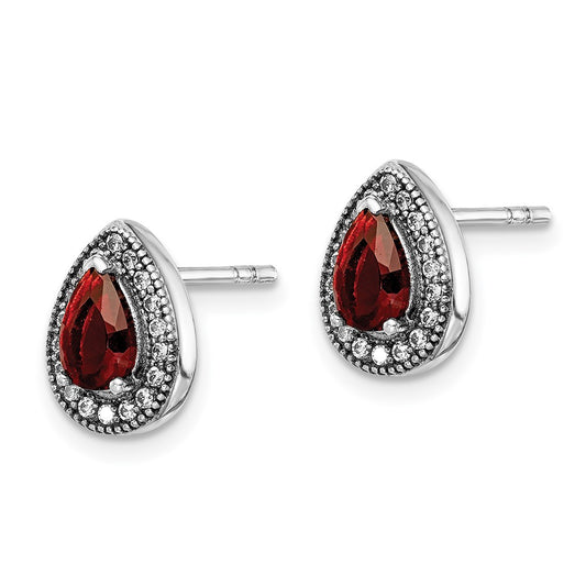 Rhodium-plated Sterling Silver Red and Clear CZ Post Earrings