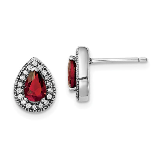 Rhodium-plated Sterling Silver Red and Clear CZ Post Earrings