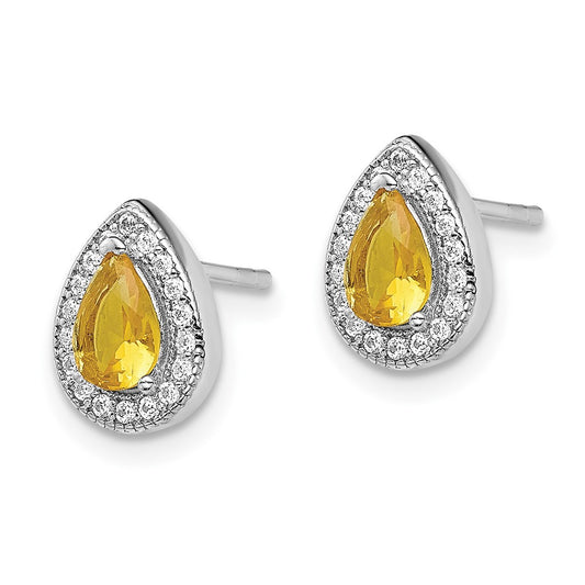 Rhodium-plated Sterling Silver Yellow and Clear CZ Post Earrings