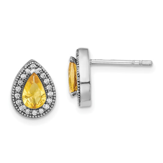 Rhodium-plated Sterling Silver Yellow and Clear CZ Post Earrings