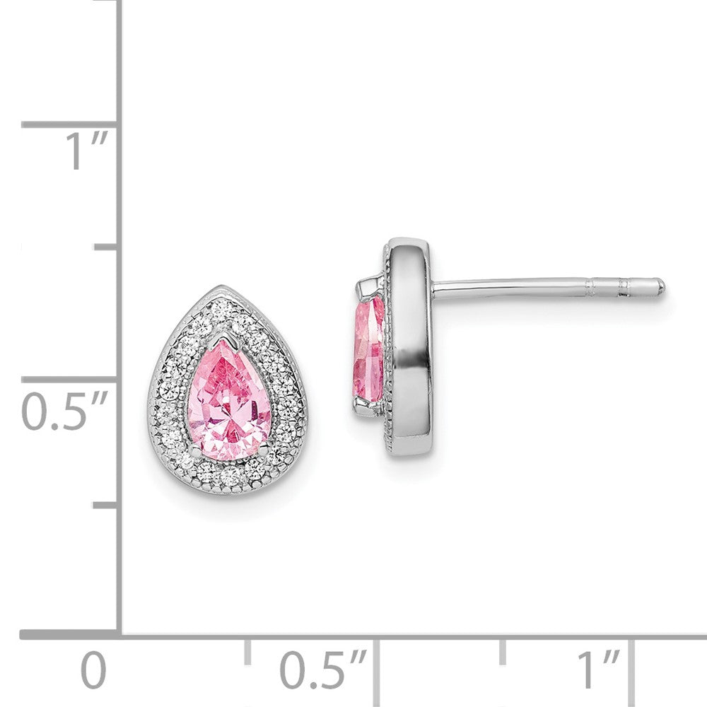 Rhodium-plated Sterling Silver Pink and Clear CZ Post Earrings