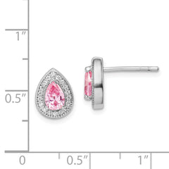 Rhodium-plated Sterling Silver Pink and Clear CZ Post Earrings