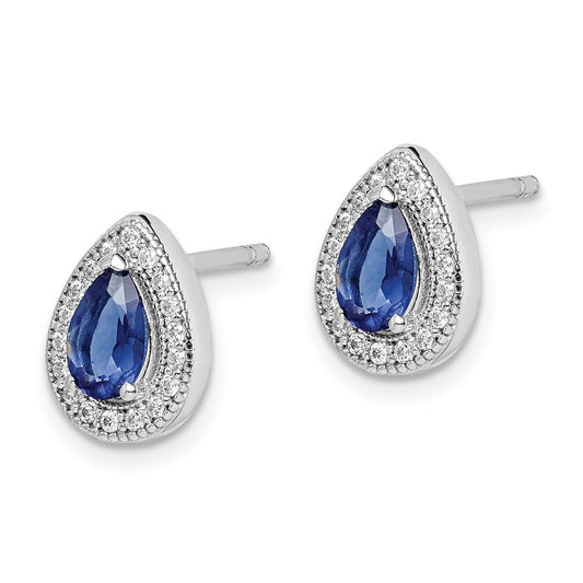 Rhodium-plated Sterling Silver Blue and Clear CZ Post Earrings