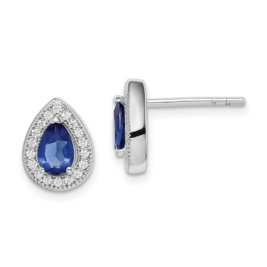 Rhodium-plated Sterling Silver Blue and Clear CZ Post Earrings