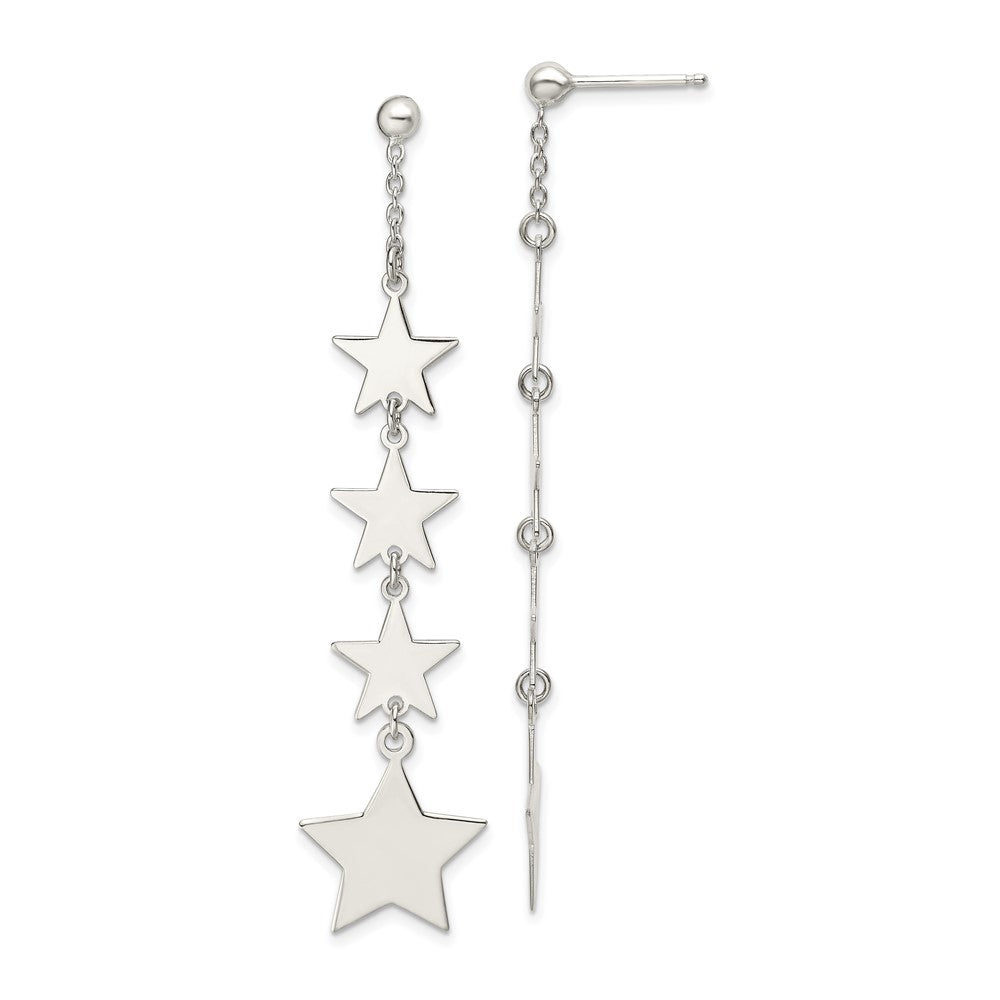 Sterling Silver Polished Mulitple Stars Drop and Dangle Post Earrings