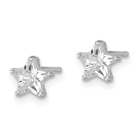 Rhodium-plated Sterling Silver CZ Star Post Earrings