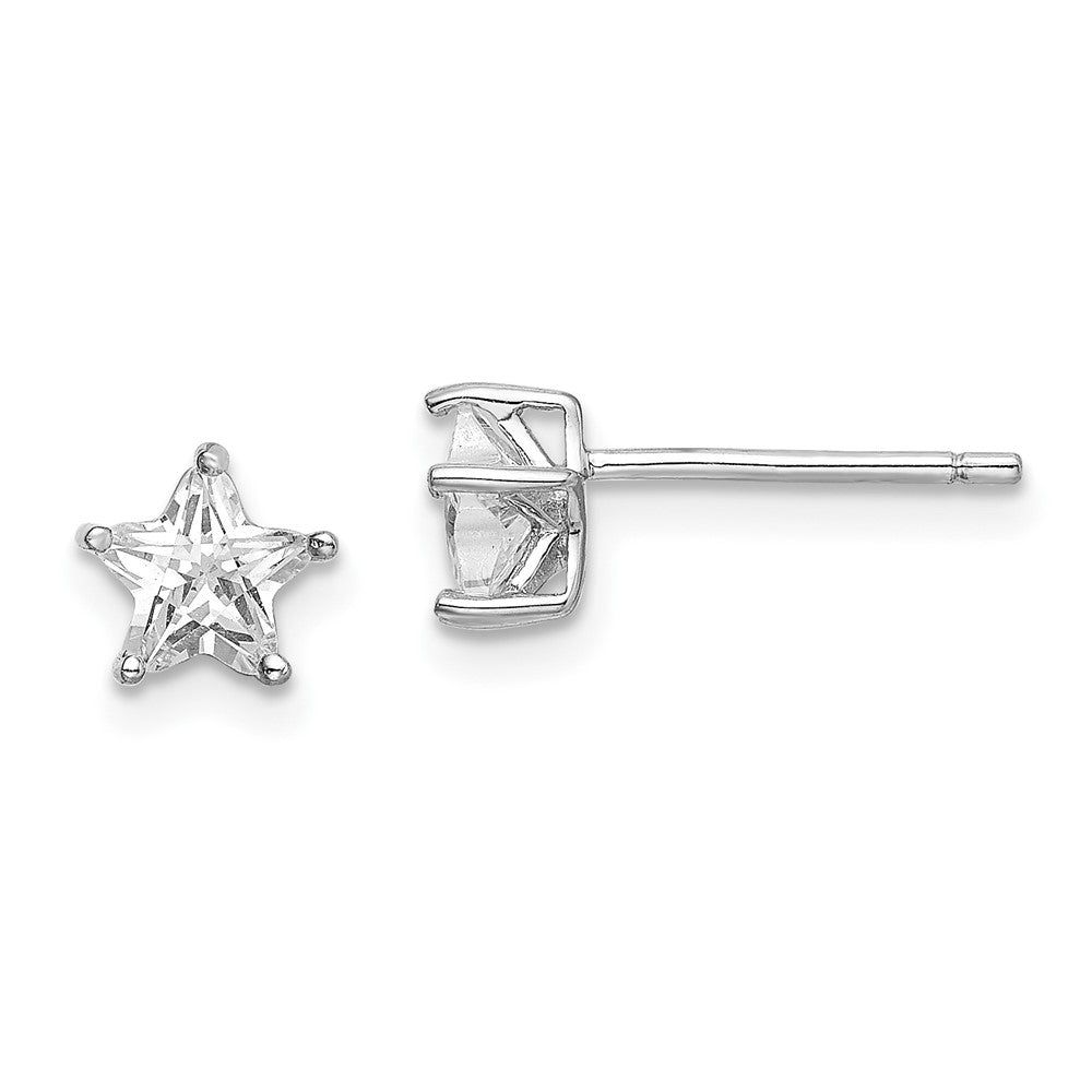 Rhodium-plated Sterling Silver CZ Star Post Earrings