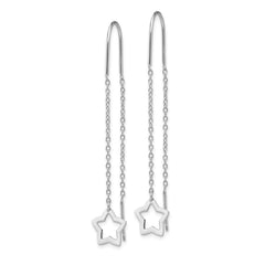 Rhodium-plated Sterling Silver Star Dangle Threader Earrings