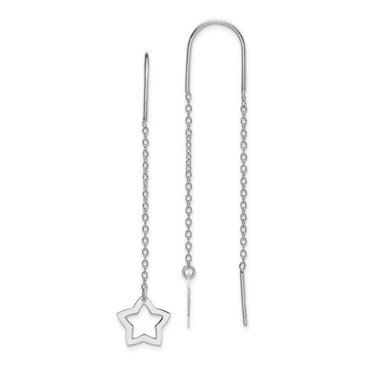 Rhodium-plated Sterling Silver Star Dangle Threader Earrings