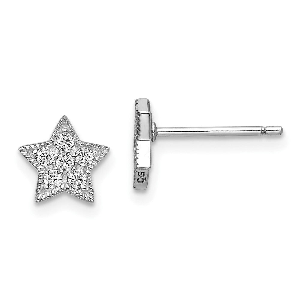 Rhodium-plated Sterling Silver CZ Star and Moon Left Right Earrings