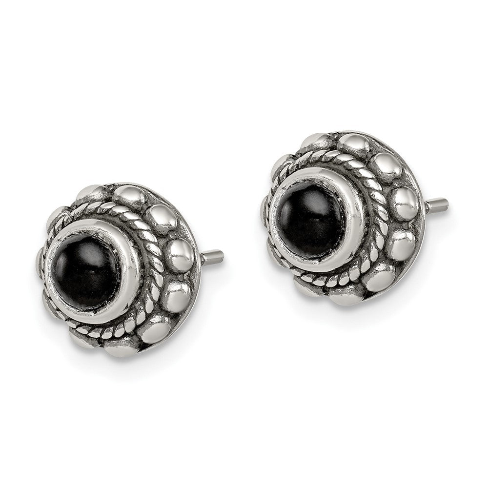 Sterling Silver Antiqued Onyx Earrings