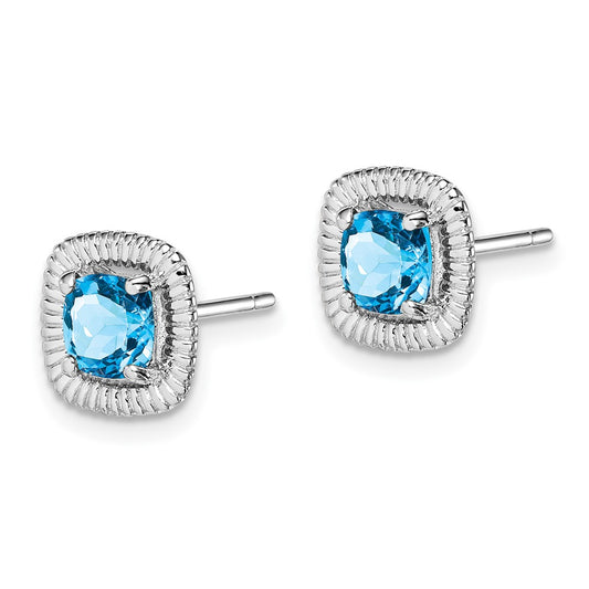 Rhodium-plated Sterling Silver Light Swiss Blue Topaz Square Post Earrings