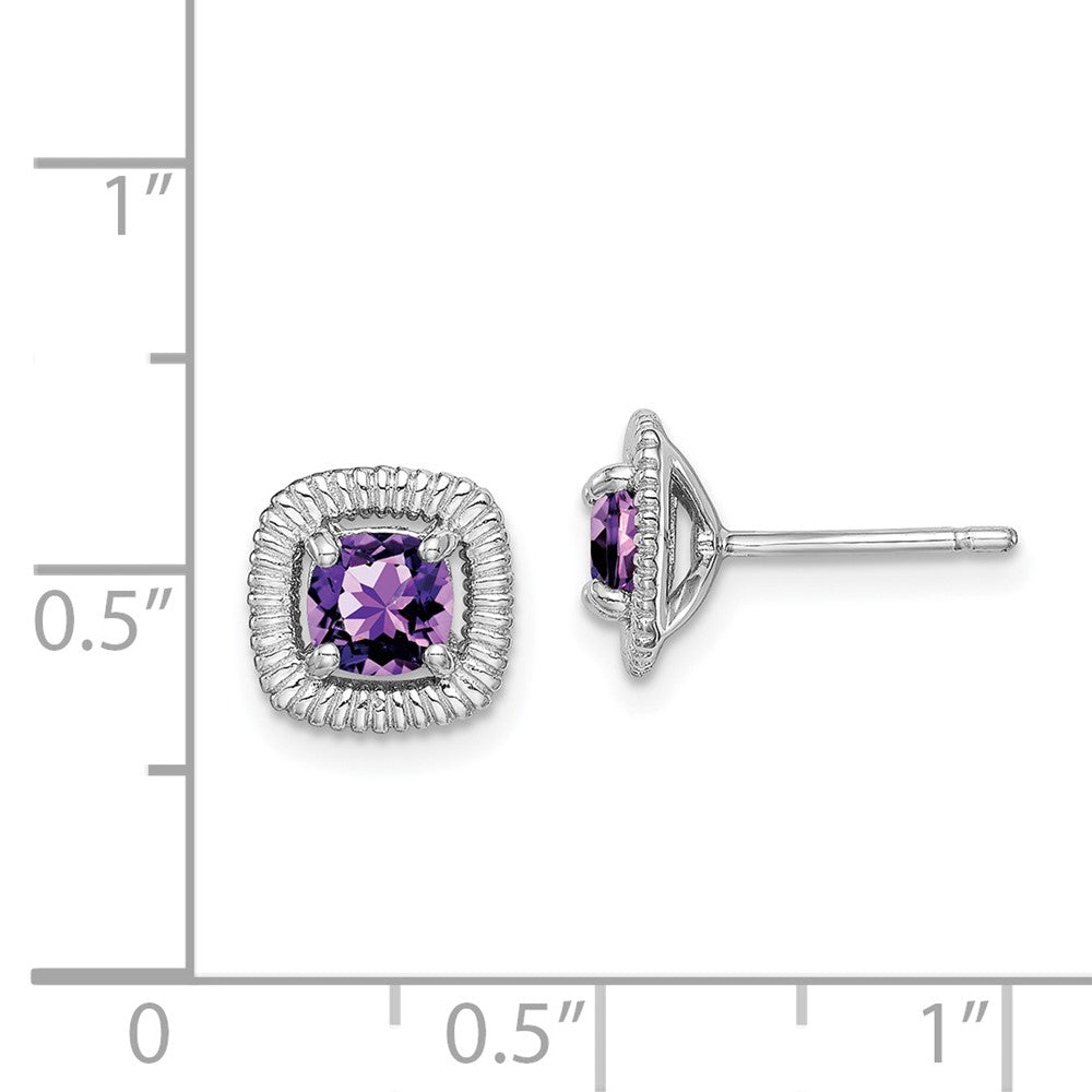 Rhodium-plated Sterling Silver Amethyst Square Post Earrings