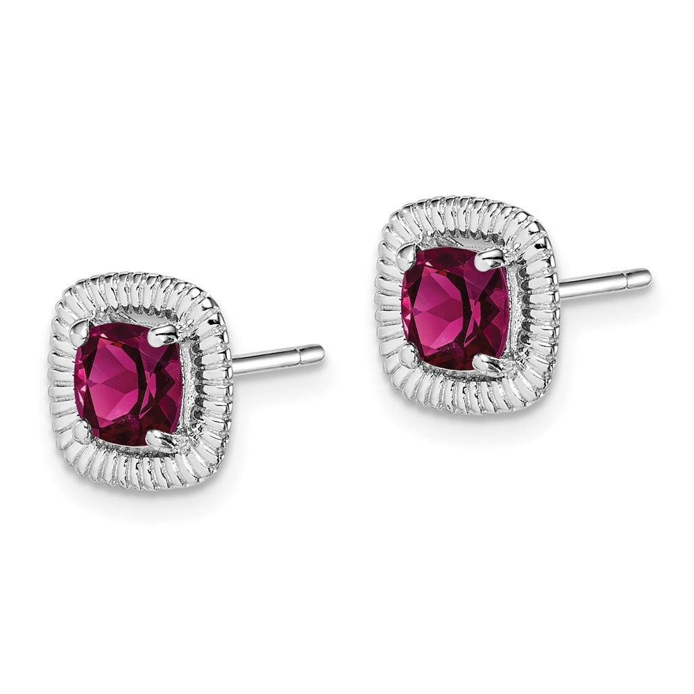 Rhodium-plated Sterling Silver Rhodolite Garnet Square Post Earrings