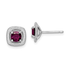 Rhodium-plated Sterling Silver Rhodolite Garnet Square Post Earrings