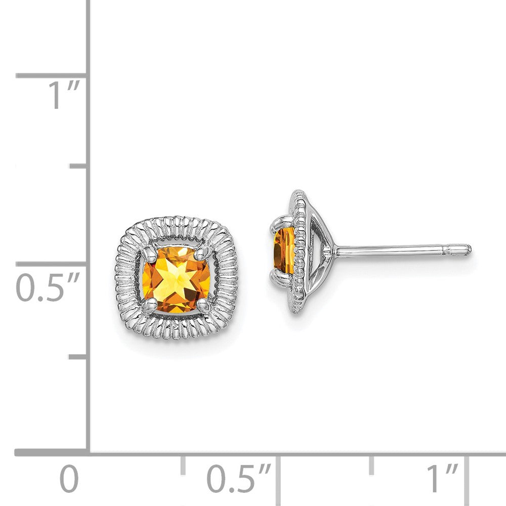 Rhodium-plated Sterling Silver Citrine Square Post Earrings