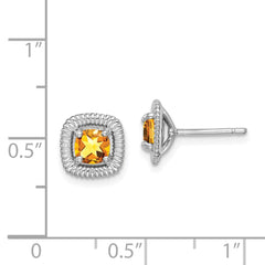Rhodium-plated Sterling Silver Citrine Square Post Earrings