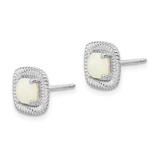 Rhodium-plated Sterling Silver Milky Opal Square Post Earrings